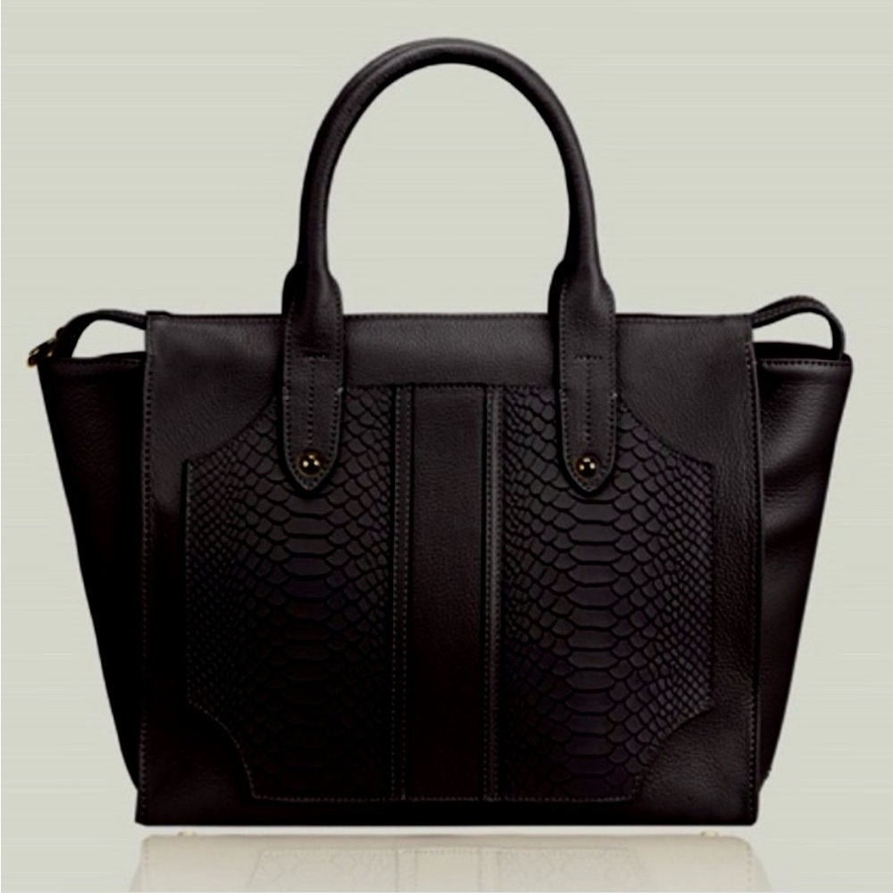 Black GiGi New York Gates Textured Leather Monogramed Contemporary Satchel Bag - Picture 14 of 14